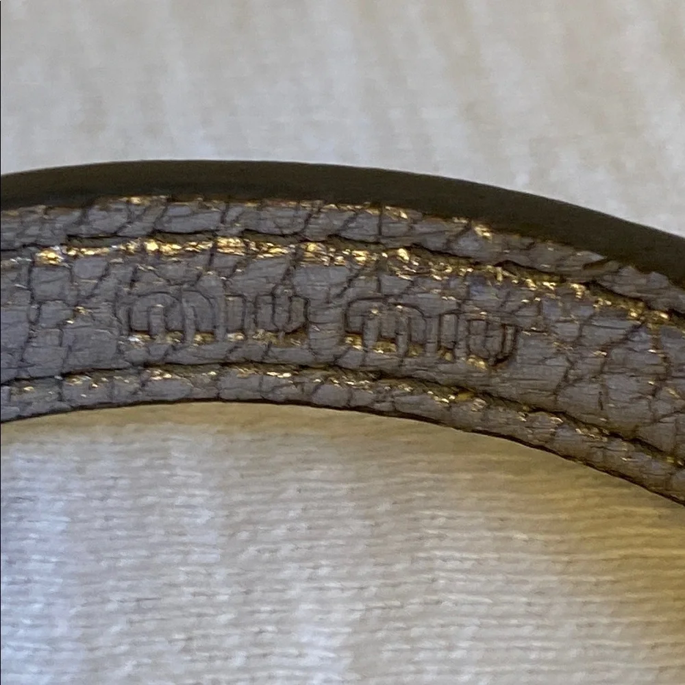 Miu Miu Silver Metallic Leather Bracelet with Goldtone Metal & Rhinestone (7.5") - Picture 2 of 6
